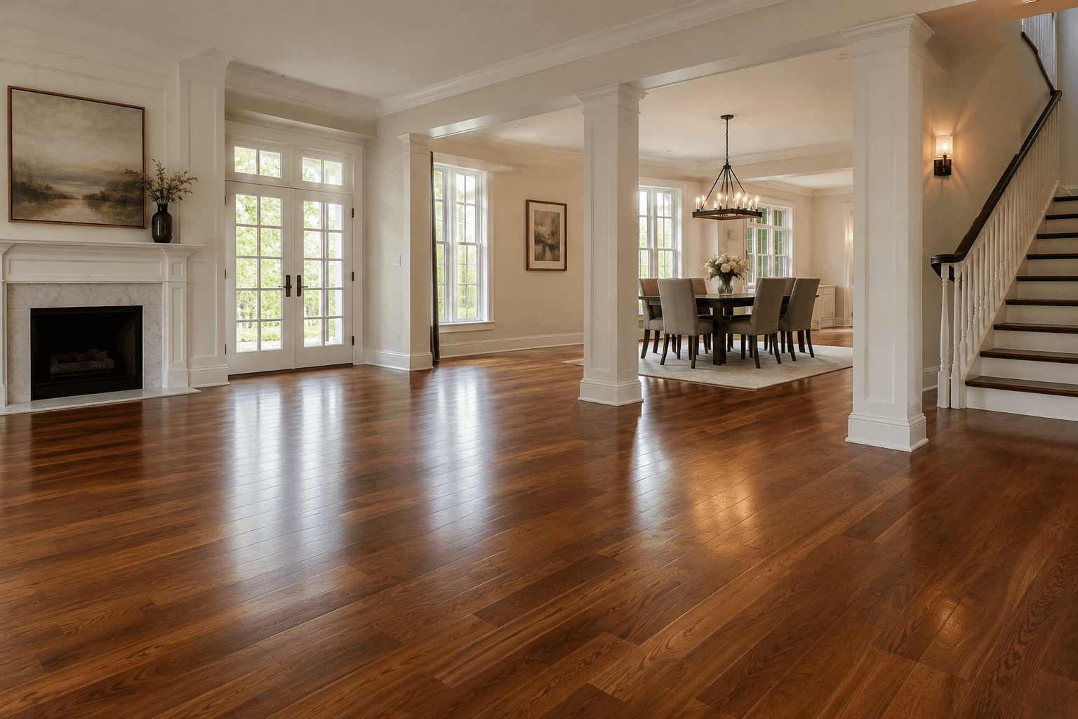 Hallway with refinished hardwood